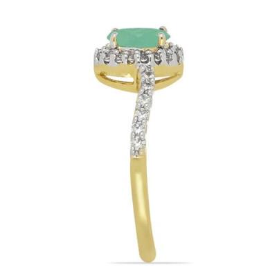 BUY 14K GOLD REAL EMERALD GEMSTONE WITH WHITE DIAMOND HALO RING